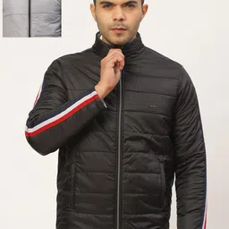 Pierre Carlo Men Black & Grey Solid Reversible Padded Jacket-46