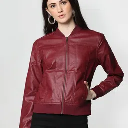 Flying Machine Women Maroon Solid Lightweight Bomber Jacket-image-26