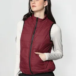 Flying Machine Women Maroon Solid Lightweight Puffer Jacket-picture-58
