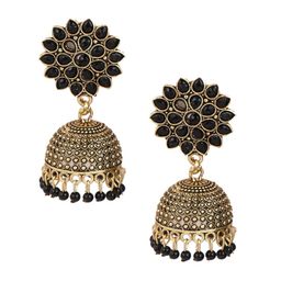 Keviv Gold-Plated Kundan Studded & Beaded Dome Shaped Jhumkas-image-87