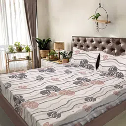 FABINALIV Black & Cream-Coloured Printed 300 TC Super King Bedsheet Set 2.7 m x 2.7 m-20