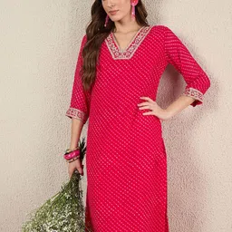 Indo Era Women Leheriya Printed Thread Work Straight Kurta-picture-16
