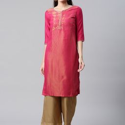 AURELIA Women Pink & Gold-Toned Ethnic Motifs Printed Kurta-image-27