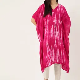 Maaesa Women Pink & White Hand Dyed Asymmetric Kaftan Kurta-picture-46