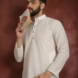 SOJANYA  Band Collar Ethnic Motif Thread Work Cotton Kurta-picture-29
