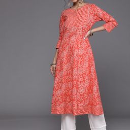 Varanga Women Orange & Off White Pure Cotton Ethnic Motifs Printed Anarkali Kurta-picture-25