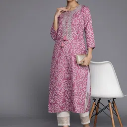 Varanga Women Bandhani Embroidered Tie-Up Neck Mirror Work Cotton Kurta-picture-12