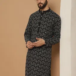 Anouk Men Black Geometric Flared Sleeves Mirror Work Kurta-picture-6