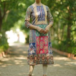 Libas Women Ethnic Motifs Printed Keyhole Neck Crepe Kurta-image-3