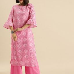 Anouk Women Pink & White Bandhani Printed Pure Cotton Kurta Set-image-33