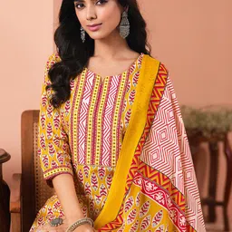 MOJILAA Floral Printed Notch Neck Sequinned Straight Kurta With Afghani Salwar & Dupatta-13