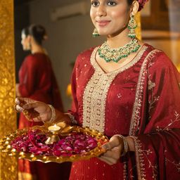 Indo Era Women Floral Embroidered Sequinned Straight Kurta With Trousers & Dupatta-picture-40