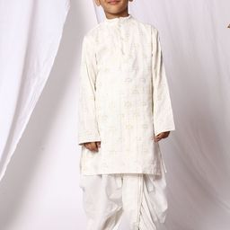 Ka-mee Boys Floral Embroidered Sequinned Pure Cotton Kurta With Dhoti Pants-picture-53
