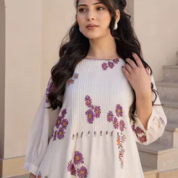 Indo Era Floral Printed A-Line Sequinned Pure Cotton Kurta With Trousers-52