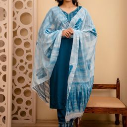 DishaDakshin Women Ethnic Motifs Embroidered Regular Kurta with Trousers & With Dupatta-picture-23