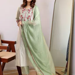 Aaghnya Women Ethnic Motifs Embroidered Thread Work Kurta with Trousers & Dupatta-image-13