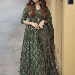 KALINI Selection Of 2 Floral Printed V-Neck Anarkali Kurtas With Trousers & Dupattas-picture-30