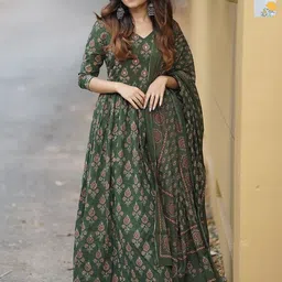 KALINI Selection Of 2 Floral Printed V-Neck Anarkali Kurtas With Trousers & Dupattas-picture-56