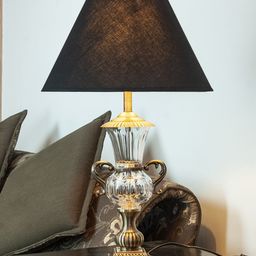 THE LIGHT STORE Gold-Toned & Black Self Design Bedside Standard Table Lamp with Shade-38