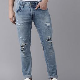 BEAT LONDON by PEPE JEANS Men Blue Mildly Distressed Light Fade Stretchable Jeans-image-96