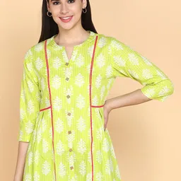 aturabi Floral Printed V-Neck Pure Cotton Panelled A-Line Kurti-picture-2