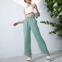 Berrylush Women Relaxed Straight Leg High-Rise Plain Loose Fit Trousers-image-66