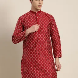 SOJANYA Men Geometric Embroidered Thread Work Kurta-image-58