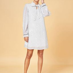 Annabelle by Pantaloons Polka Dot Printed Tie-Up Neck Above Knee A-Line Dress-image-64