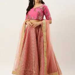 Ethnovog PinkGolden Embellished Made to Measure LehengaBlouse with Dupatta-picture-57