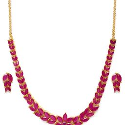 Zaveri Pearls Pink Gold-Plated Cubic Zirconia Studded Jewellery Set-49