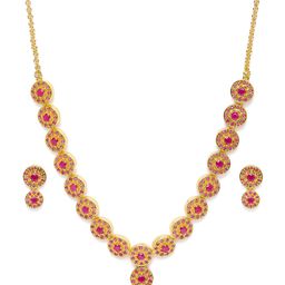 Zaveri Pearls Pink Gold-Plated Cubic Zirconia Studded Jewellery Set-picture-34