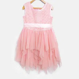 StyleStone Girls Peach-Coloured Self Design Fit & Flare Dress-picture-18