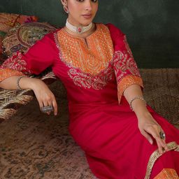 Indo Era Embroidered Round Neck Top With Trousers Co-Ords-picture-20