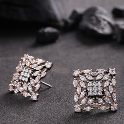 Priyaasi Gunmetal-Toned Gold-Plated American Diamond Oversized Studs-image-11
