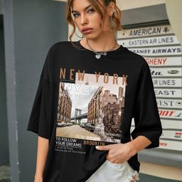CHKOKKO Graphic Printed Drop-Shoulder Sleeves Cotton Oversized T-shirt-image-30