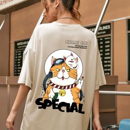 CHKOKKO Graphic Printed Drop-Shoulder Sleeves Cotton Oversized T-shirt-image-43