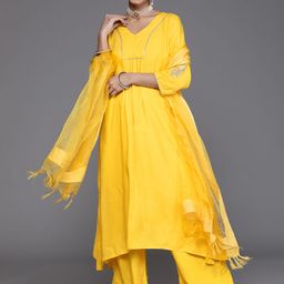 Varanga Women Yellow Yoke Design Kurta with Palazzos & With Dupatta-picture-14