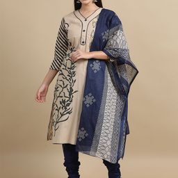MIRAAN Floral Printed Regular Pure Cotton Kurta with Patiala & Dupatta-picture-8