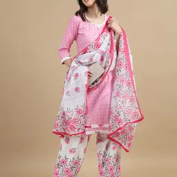 MIRAAN Floral Printed Regular Pure Cotton Kurta with Patiala & Dupatta-picture-9