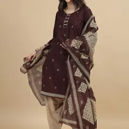 MIRAAN Floral Printed Regular Pure Cotton Kurta with Patiala & Dupatta-14