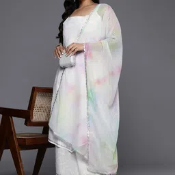 A PLUS BY AHALYAA Plus Size Floral Printed Gotta Patti Pure Cotton Kurta Set-picture-16