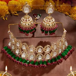 Zaveri Pearls Gold-Plated Artificial Stones Studded & Pearls Beaded Jewellery Set-51