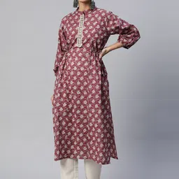 Vbuyz Women Floral Printed Puff Sleeves Mirror Work Kurta-picture-19