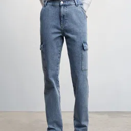 MANGO Sustainable Mid Rise Straight Jeans With Cargo Pocket Detailing-image-10