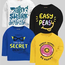 KUCHIPOO Kids Multicoloured & meat brown Typography 4 Printed Applique T-shirt-28