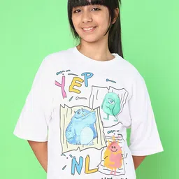 Natilene Girls Graphic Printed Drop Shoulder Sleeves Pure Cotton Top-image-45