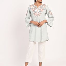 Lakshita Floral Embroidered Notched Neck Thread Work Pure Cotton Kurti-picture-10