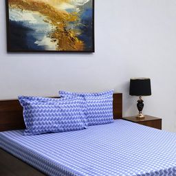BOMBAY DYEING Turquoise Blue & White Geometric 144 TC Queen Bedsheet with 2 Pillow Covers-image-75