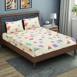 Aura Printed Fitted 144 TC Queen Bedsheet With 2 Pillow Covers-image-58