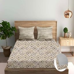 Trance Home Linen Taupe Printed Fitted Cotton 180 TC Queen Bedsheet Set 1.83 m x 1.91 m-image-34